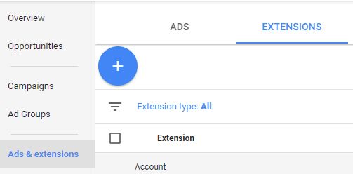 the Google extensions tab