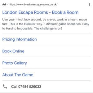 a call extension on a google ad