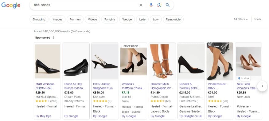 products advertised at the top of a google search engine result page
