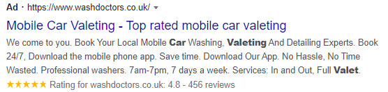 a review extension on a google ad
