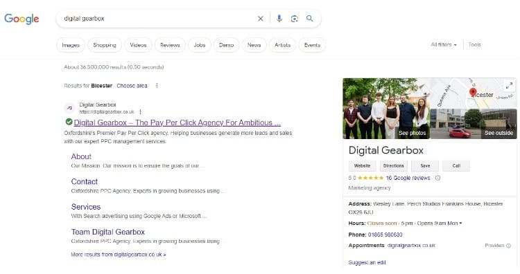 a google search result page with Digital Gearbox's ad at the top spot
